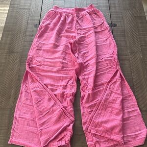 Aerie Pink Wide Leg Linen Pants